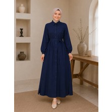 Esra Butik Çilek Kumaş Boydan Düğmeli Belden Kuşaklı Tesettür Elbise – Laicvert
