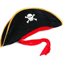 AyrStore Yetişkin Boy Kadife Jack Sparrow Denizci Kaptan Jack Korsan Şapkası 50X20 cm