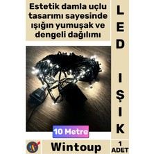 Wintoup #led Dekoratif Yılbaşı Aydınlatma Süsleme Şık 10 Metre Damla Uçlu Şık Gün Işığı Siyah Kablo 100 LED