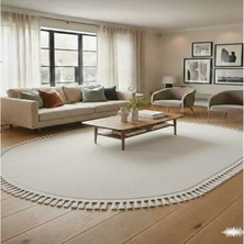 Altun Carpet Oval  Kırem Ponpon Saçaklı Pelüş Halı Kaymaz Taban 12ML Hav 2cm Kalınlık