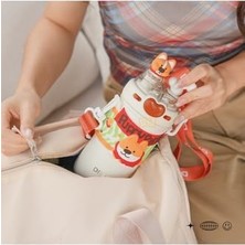 Vavis Diller 520ML Sevimli Hayvanlar Süslü Pipetli/pipetsiz Boyun Askılı Paslanmaz Çelik Termos (Puppy Party)