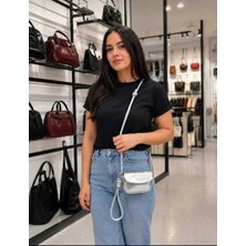 Özüm Çanta Kadın Mini Boy Kol ve Omuz Çapraz Çanta Gümüş  (15*13 cm )