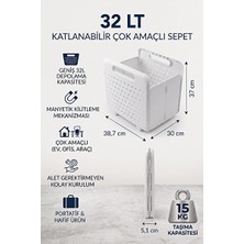 Vaelmont Manyetik Kilitli Katlanabilir Saklama Sepeti, 32 L, Beyaz, Yer Kaplamaz Çamaşır Sepeti