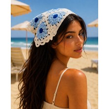 Aydın Şapkacınız Kadın Bağlamalı  Saç Filesi Bandana  Şapka – Çiçek Motifli Örme Yazlık Saç Aksesuarı
