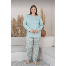 Alimer  Büyük Beden Likralı Rink Viskon Uzun Kollu Kadın Pijama Takımı 2874