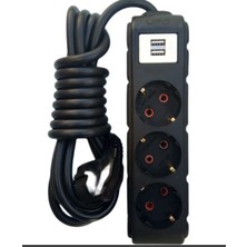 Oem Ufo UFO0009-USB 1.5 Metre 2 USB Li 3 Lü Anahtarlı Akım Korumalı Priz Siyah