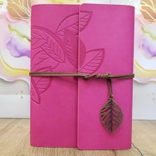 Ronanna Buğz Büyük Boy Yaprak Desenli Pembe Deri Not Defteri