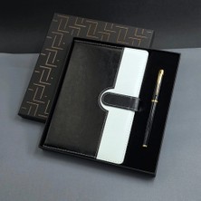 Ronanna Buğz Siyah Beyaz Renkli Tarihsiz Ajanda Defter ve Metal Roller Kalem Seti