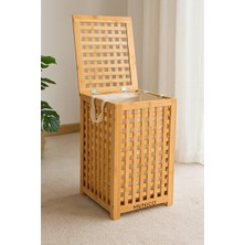 Vaelmont Büyük Kapaklı Bambu Kirli Sepeti - 45X45X62 Cm, Estetik ve Dayanıklı Çamaşır Sepeti