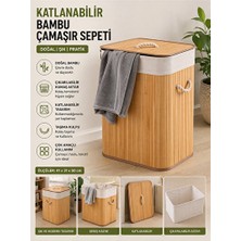 Vaelmont Katlanabilir Kare Bambu Çamaşır Sepeti 41X31X50 cm