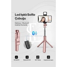 Ronanna Buğz LED Işıklı Selfie Çubuğu Bluetooth Kumandalı Kablosuz Tripot Selfie Monopod Selfie Stick (Pembe)