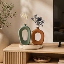 Momiko Tasarım El Yapımı Modern Bohem Beton Vazo Seti | Dekoratif Kemerli Ikili Vazo & Yuvarlak Altlık Premium Seri