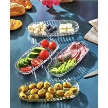 Empressco 4’lü Cam Oval Balık Sırtı Çerez ve Meyve Tabağı Seti, 19 cm