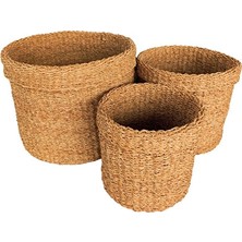 Vaelmont Yuvarlak Seagrass Kare Hasır Sepetler, 3’lü Natural Renk Seti