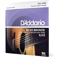 Daddario EJ13 Akustik Gitar Tel Seti, 80/20 Bronz Custom Light G