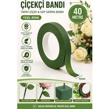 Dünya Magnet 40 Metre Yeşil Çiçekçi Bandı 12 mm Yapay Çiçek Sap Sarma Latex Floral Tape