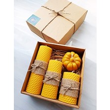 Petekoğlu Balmumu Mum Dekoratif Hediye Kutusu 4 Lü Set Doğal Petek Beeswax Candle Bal Kabağı (Jüt Kumaş)          [enerji Sınıfı A]