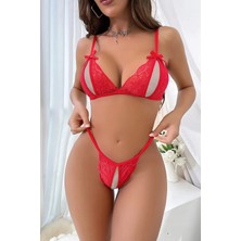 Kırmızı Dantelli Fantazi Sütyen ve G-String Takım | Vitaliselan Fashion