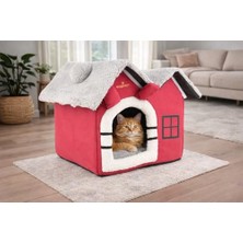 Aesco Gobypet 2 Çatılı Katlanabilir Kedi Evi ve Küçük Irk Köpek Yatağı – Fermuarlı Çıkarılabilir Üst Bölüm, Minderli Peluş Iç Mekan Kedi Yuvası, Taşınabilir Kulübe - Kırmızı