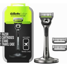 Aesco Gillette Labs Peeling Çubuklu Tıraş Seti - Seyahat Çantalı, 3 Yedek Bıçak ve Manyetik Stand