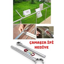 Orvessa Alüminyum Balkon Çamaşır Askısı - Hediye Çamaşır Ipi ile Çamaşır Kurutmalık
