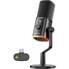 Aesco Kablosuz Dinamik Mikrofon, Usb-C, Kablosuz ve Kablolu Çift Mod, 7 Katmanlı Gürültü Azaltma, Rgb Pc Masa Mikrofonu, Oyun/akış / Toplantılar Için, PD100 W, Siyah