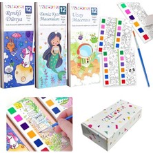 Aesco Renk Paletli Sulu Boya Etkinlik Seti, Kendin Yap (Dıy) Kitap Ayracı, Çocuklar ve Yetişkinler Için 3 Adet Yeni Nesil Sulu Boya Defteri ve 3 Adet Sulu Boya Fırçası Dahil(Sihirli Bahçe-Masal-Renk Ormanı)