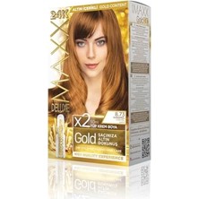 Aesco Maxx Deluxe Gold Serisi 24K Altın Parçacıklı Serum ile 1 Kutu 2 x 50 ml ve Geliştiriciler Saç Boyası (Karamel 8.73)