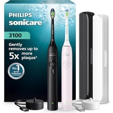 Aesco Philips Sonicare 3100 Sonic Şarjlı Diş Fırçası 2'li Paket, Siyah ve Toz Pembe, 5 Kat Plak Temizliği, Basınç Sensörü, 14 Gün Şarj Ömrü, 3 Hız Ayarı,2 Şarj Standı, 2 Seyahat Kabı - HX4072/42