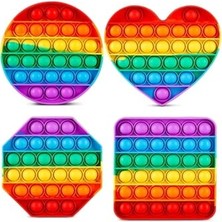 Aesco 4 Adet Pop It Kare-Yuvarlak-Sekizgen-Kalp Popit Şekilli Duyusal Oyuncak Zihinsel Gelişim Stres Oyunu