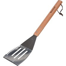 Aesco Via Gardenia Barbekü Spatula Ahşap Sap Tırtıklı Paslanmaz Çelik 41CM