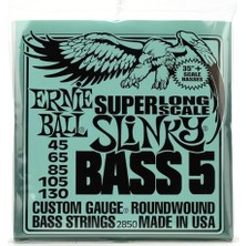 Aesco Ernie Ball P02850 Bas 5 Slinky Süper Uzun Ölçekli Elektrik Bas Telleri, Ölçü 45-130