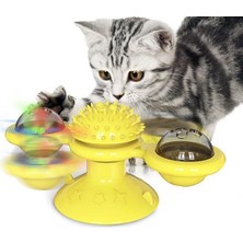 Aesco Tineke Tineke Kedi Fırıldak Oyuncak Eğlenceli Masaj Dönebilen Kedi Oyuncak Vantuzlu Catnipli ve LED Işıklı