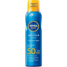 Aesco Nıvea Sun SPF50 Güneş Koruyucu ve Ferahlatıcı Vücut Spreyi 200ML, Suya ve Tere Dayanıklı, Beyaz Iz Bırakmaz