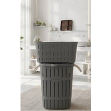 Vaelmont Bambu G+40LT Halatlı Kirli ve Temiz Çamaşır Sepetleri Seti Çamaşır Sepeti