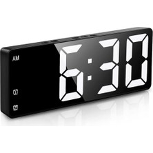 Aesco Aynalı Alarm Saat Takvimli Termometre LED Dijital Modern Masa Saati