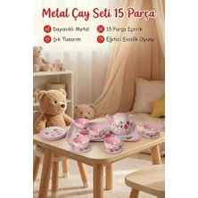 Aesco Metal Oyuncak Çay Seti 15 Parça - Eğitici Evcilik Mutfak Oyunu - Kırılmaz Çay Takımı