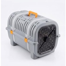 Aesco Orret Home Kedi Taşıma Çantası Plastik Kafes Kilitlenebilir Kapaklı Havalı Taşıma Kabı Kedi Köpek Taşıma Box Güvenli Pet Taşıma Kafesi Seyahat Çantası (Gri-Turuncu)
