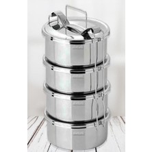 Aesco Isıtılabilir Çelik Sefer Tası 4 Litre Paslanmaz 5-6 Kişilk 4 Kap Sefertası Yemek Taşıma Kabı 17X22CM