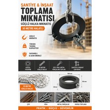 Dünya Magnet Şantiye Çivi Vida Toplama Mıknatısı 100X60X20 mm 10 Metre Halatlı Güçlü Halka Mıknatıs