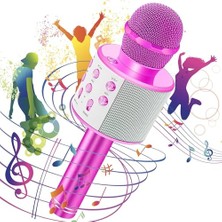 Aesco Global Usba+Tf Sd Kart+3.5mm Aux Girişli Bluetooth Karaoke Mikrofonu Pembe WNE0069
