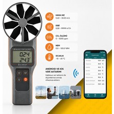 Sevgift AZ 89191 Bluetoothlu 10CM Pervaneli Anemometre | Hava Hız, Debi, CO₂, Nem, Sıcaklık