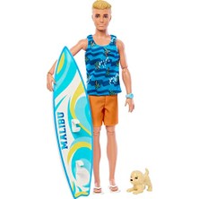 Aesco Barbie Sörf Tahtası ile Ken Bebek, Bükülebilir Sarışın Barbie, Havlu Gibi Temaya Uygun Aksesuarlarıyla Ken Plaj Bebeği, HPT50