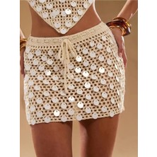 Vitaliselan Fashion Kadın Ekru El Yapımı Plaj Pareosu–payet Detaylı Bohem Etek,plaj ve Tatil Kombini,iç Giyim | Vitalise
