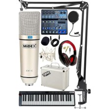 Aesco Stüdyo Ekipmanları Midi Live Paket-4 Ses Kartlı Mikser Midi Klavye Cx1 Mikrofon Kulaklık