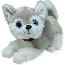 Die Grup Sesli Peluş Yatan Köpek 25 cm - Gri