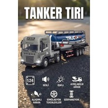 Aesco 1:24 Ölçek Diecast Metal Kafa Işıklı ve Sesli Oyuncak Tanker Tırı - Ayrılabilir Dorseli Model Araba