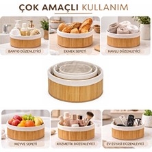 Orvessa Çok Amaçlı 3'lü Bambu Yuvarlak Sepet, Estetik ve Fonksiyonel Saklama