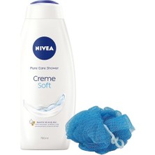 Aesco Creme Soft Kremsi Dokunuş Duş Jeli 750ML, Badem Yağı, C Vitamini, Banyo Lifi Hediye, Avantajlı Paket
