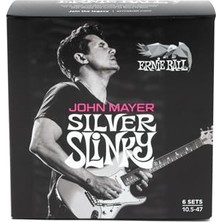 Aesco Ernie Ball John Mayer Silver Slinky Nikel Sarılı Elektro Gitar Telleri 6'lı Paket 10,5-47 Ölçü